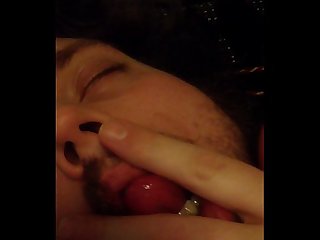 Big guy strokes his eight inch cock till precum